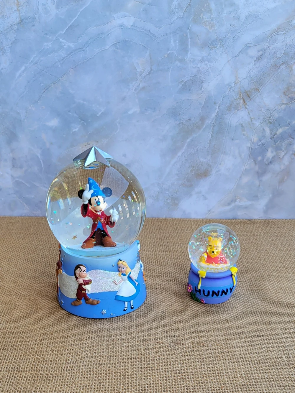 Set of 2 Disney's Snow Globes: Mickey Sorcerer’s Apprentice & Winnie in Honeypot